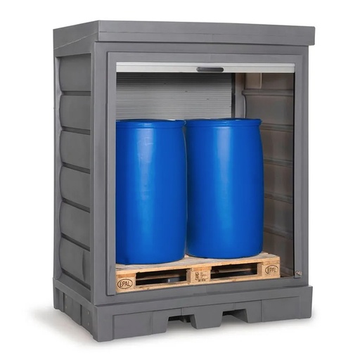 [050353] Armario plástico con puerta de persiana para almacenamiento de 2 bidones de 200 lts. - Dim.:1554x1083x1980h mm - Azul y gris oscuro