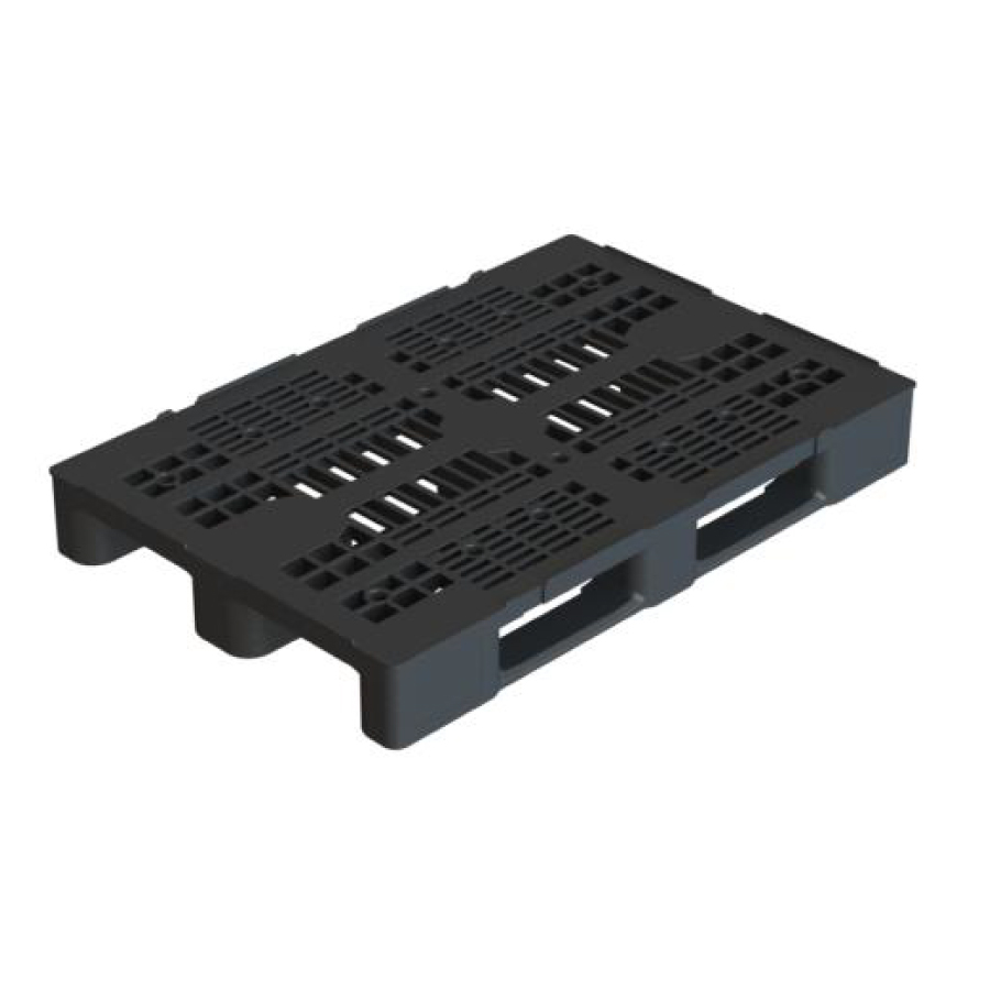 [050371] Palet plástico industrial con superficie rejada - Carga max. 4.000 Kg - Dim.: 1200x800x148h mm - Negro