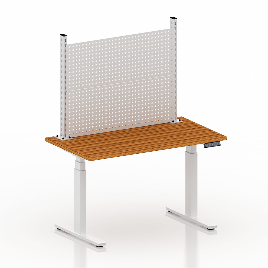 [050401] Mesa elevable eléctricamente con encimera de madera - Dim.: 1250x700x1470/2120h mm - Blanco ral 9010