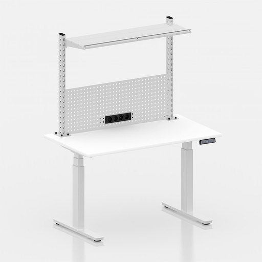 [050411] Mesa elevable eléctricamente con encimera de madera laminada - Dim.: 1250x700x1473/2123h mm - Blanco ral 9010