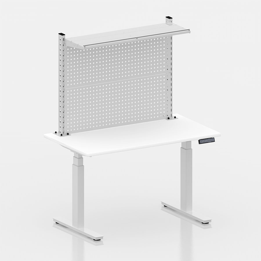 [050413] Mesa elevable eléctricamente con encimera de madera laminada - Dim.: 1250x700x1473/2123h mm - Blanco ral 9010