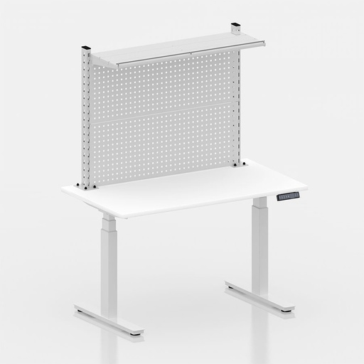 [050413] Mesa elevable eléctricamente con encimera de madera laminada - Dim.: 1250x700x1473/2123h mm - Blanco ral 9003