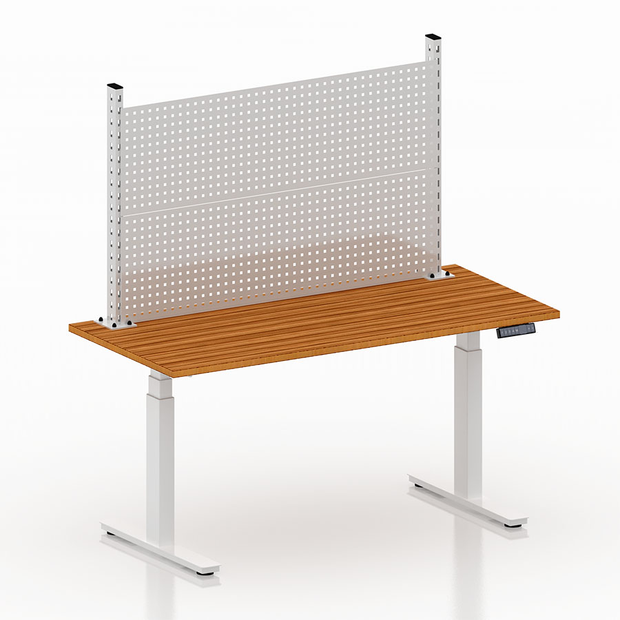 [050423] Mesa elevable eléctricamente con encimera de madera - Dim.: 1525x750x1470/2120h mm - Blanco ral 9010