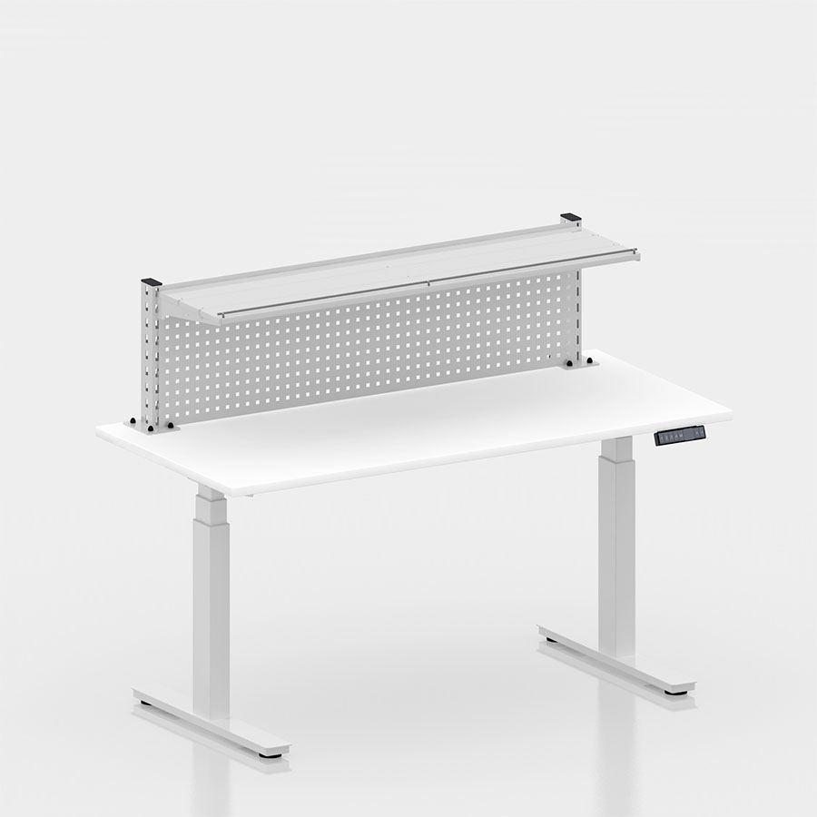 [050429] Mesa elevable eléctricamente con encimera de madera laminada - Dim.: 1524x750x1012/1662h mm - Blanco ral 9010