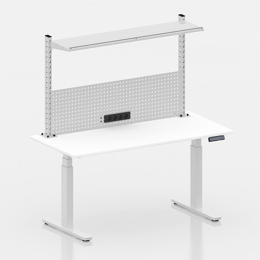 [050433] Mesa elevable eléctricamente con encimera de madera laminada - Dim.: 1524x750x1473/2123h mm - Blanco ral 9010