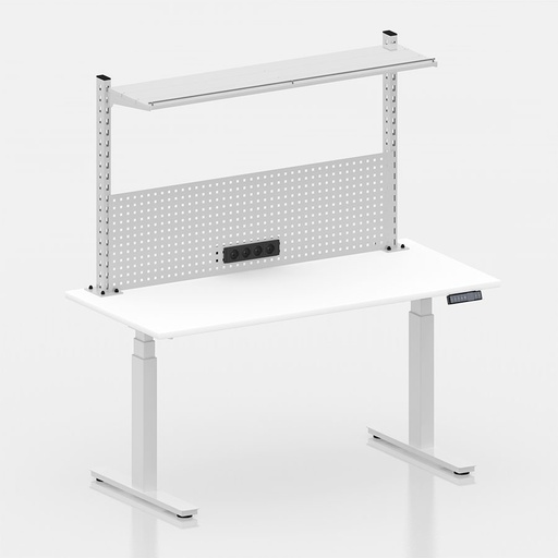 [050433] Mesa elevable eléctricamente con encimera de madera laminada - Dim.: 1524x750x1473/2123h mm - Blanco ral 9010