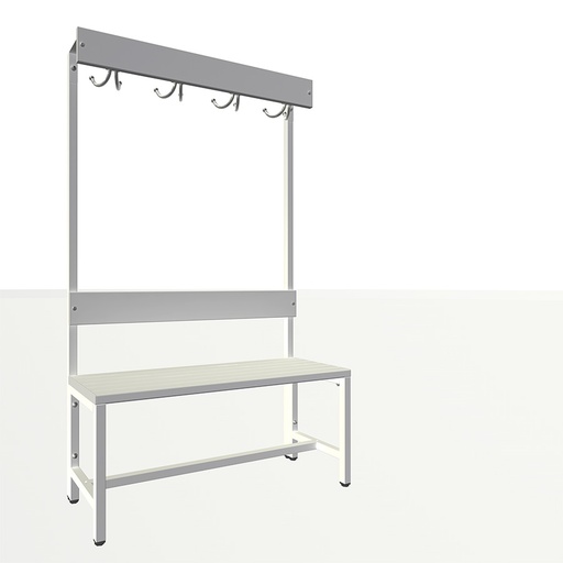 [050472] Banqueta para vestuario de lamas de plástico con respaldo y perchero con 4 colgadores - Dim.: 1000x400x1600h mm - Gris ral 7035