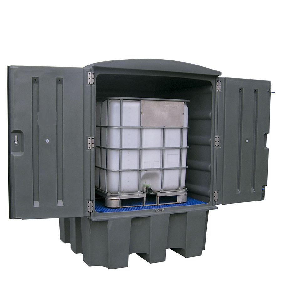 [050524] Armario plástico con puertas batientes para almacenamiento de hasta 1 depósito de 1000 lts. - Dim.:1500x1500x2200h mm - Gris oscuro