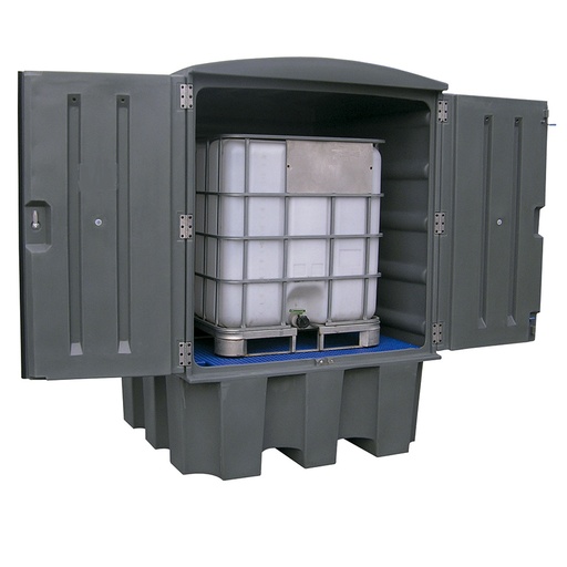 [050524] Armario plástico con puertas batientes para almacenamiento de hasta 1 depósito de 1000 lts. - Dim.:1500x1500x2200h mm - Gris oscuro