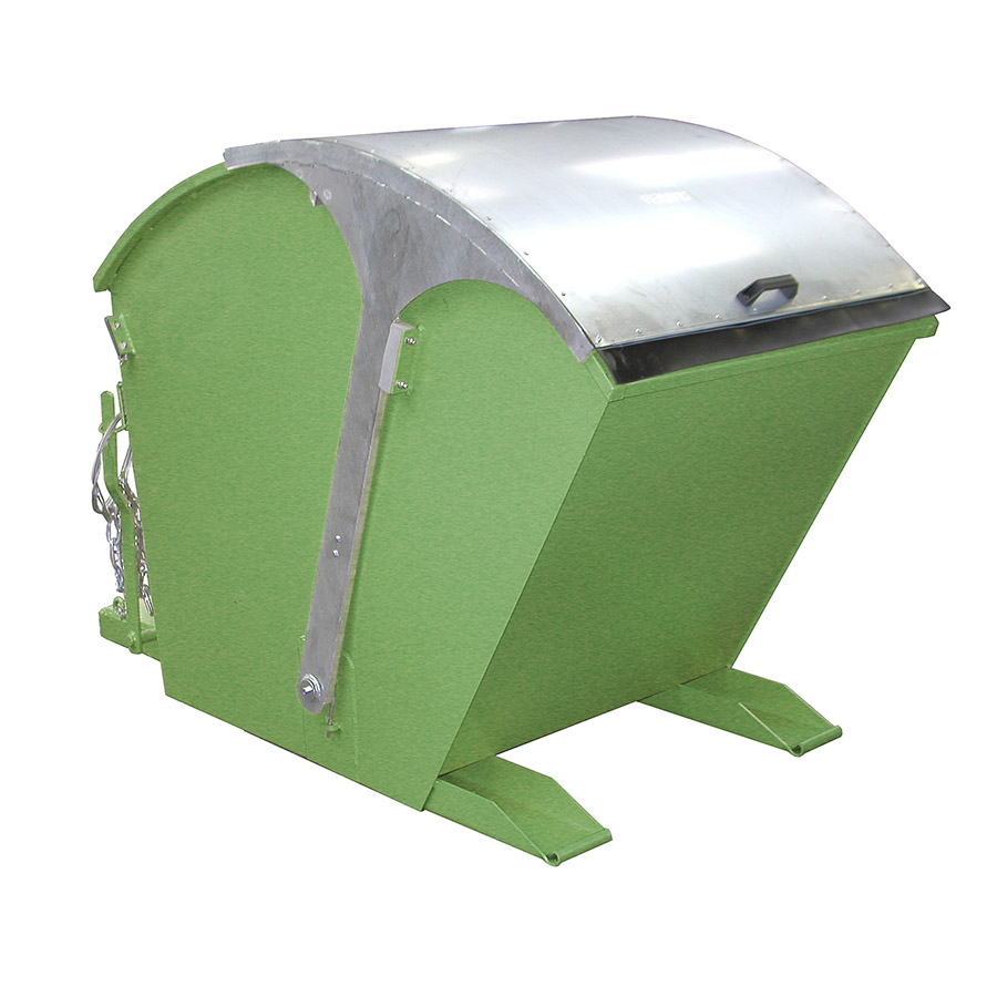 [050578] Contenedor metálico basculante con tapa arqueada 1 m³ - Dim.: 1750x955x1220h mm - verde ral 6011