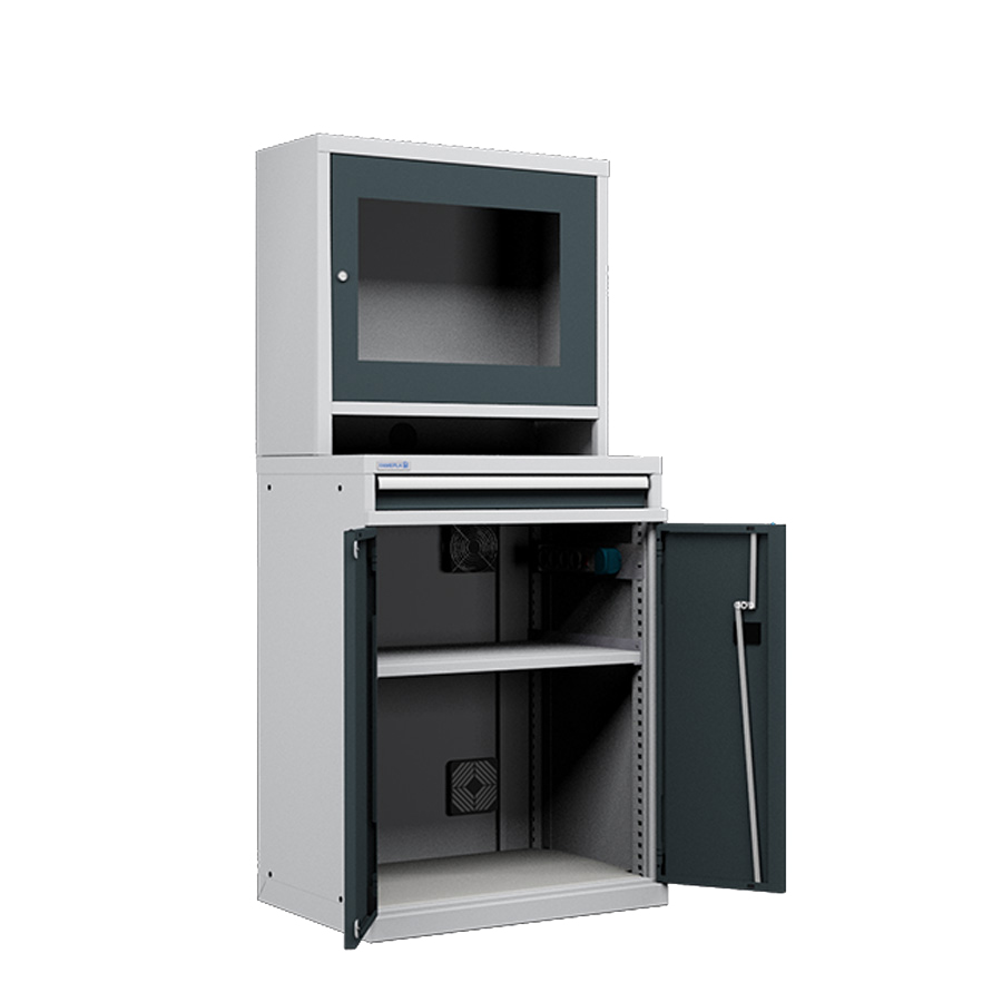 [050655] Armario para protección de ordenadores para pantalla plana - Dim.: 717x595x1670h mm - Gris ral 7035 y gris ral 7016