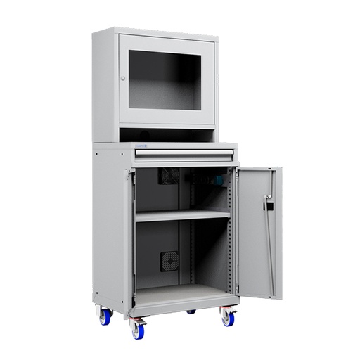 [050660] Armario con ruedas para protección de ordenadores para pantalla plana - Dim.: 717x595x1798h mm - Gris ral 7035