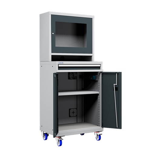 [050661] Armario con ruedas para protección de ordenadores para pantalla plana - Dim.: 717x595x1798h mm - Gris ral 7035 y gris ral 7016