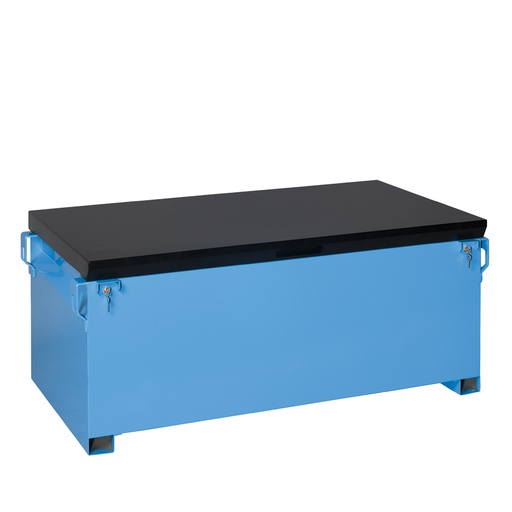 [050683] Baúl metálico con tapa superior abatible para exterior de 540 lts. - Dim.: 1320x715x580h mm - Azul ral 5015 y negro ral 9005