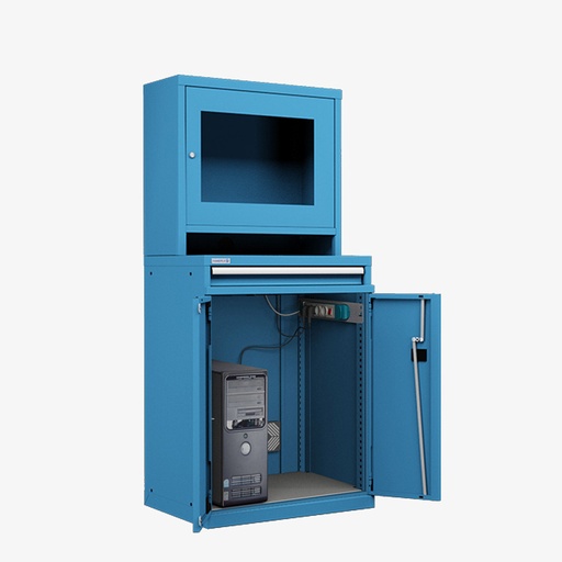 [050698] Armario con ruedas para protección de ordenadores para pantalla plana - Dim.: 717x595x1625h mm - Azul ral 5012