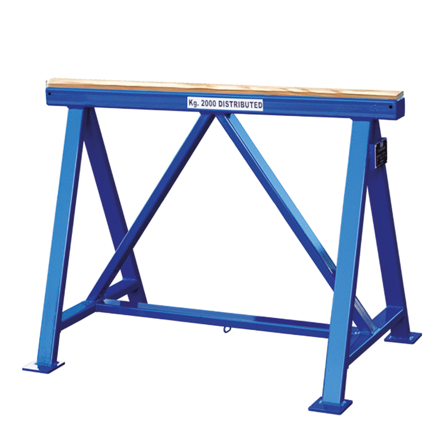 [050745] Caballete metálico fijo con superficie de apoyo de madera - Dim.: 1800x750x900h mm - Azul ral 5010