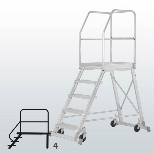 [050750] Escalera móvil con plataforma de acceso por un lado con barandillas - 4 escalones - Dim.: 1500x890x1950h mm - Aluminio