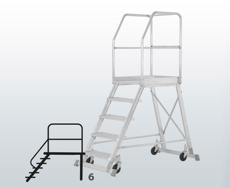 [050752] Escalera móvil con plataforma de acceso por un lado con barandillas - 6 escalones - Dim.: 1900x1070x2450h mm - Aluminio