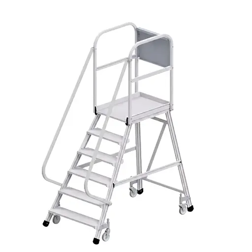 [050752] Escalera móvil con plataforma de acceso por un lado con barandillas - 6 escalones - Dim.: 1900x1070x2450h mm - Aluminio