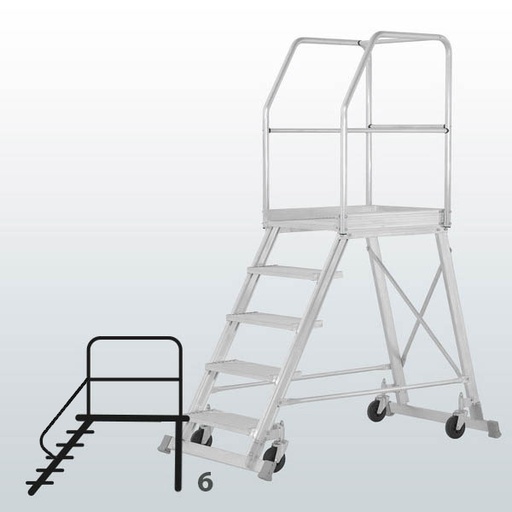 [050752] Escalera móvil con plataforma de acceso por un lado con barandillas - 6 escalones - Dim.: 1900x1070x2450h mm - Aluminio