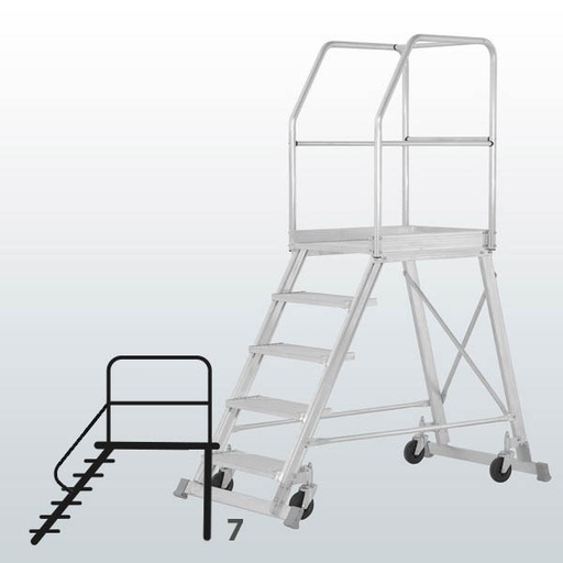 [050753] Escalera móvil con plataforma de acceso por un lado con barandillas - 7 escalones - Dim.: 2100x1200x2700h mm - Aluminio