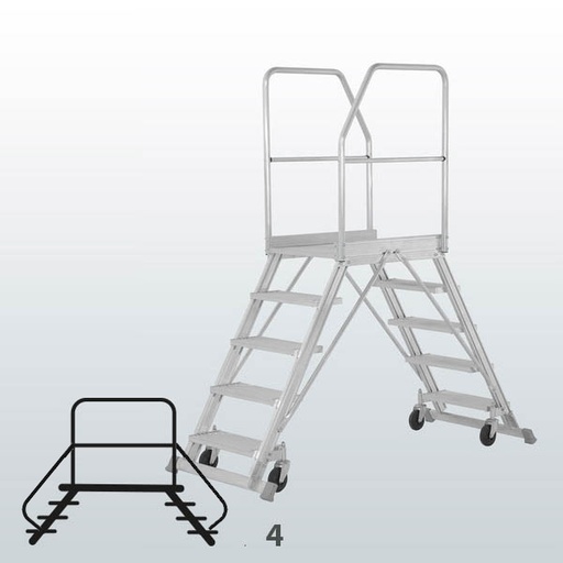 [050755] Escalera móvil con plataforma, acceso por dos lados con barandillas y 4 escalones - Dim.: 1500x890x2000h mm - Aluminio