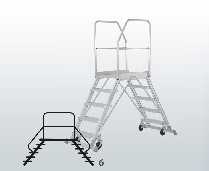 [050757] Escalera móvil con plataforma, acceso por dos lados con barandillas y 6 escalones - Dim.: 1900x1070x2490h mm - Aluminio
