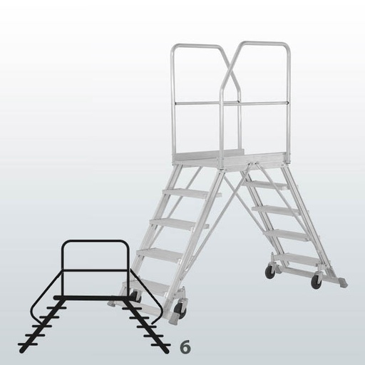 [050757] Escalera móvil con plataforma, acceso por dos lados con barandillas y 6 escalones - Dim.: 1900x1070x2490h mm - Aluminio