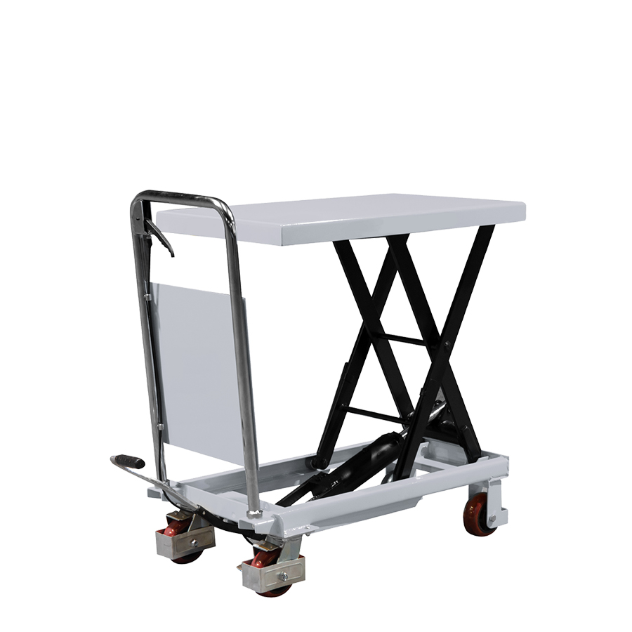 [050762] Mesa elevadora rodante manual con elevación a pedal y tijera simple - Plataforma 700x450 mm - Carga 150 kg - Gris claro