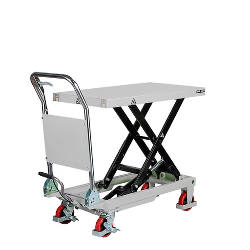 [050763] Mesa elevadora rodante manual con elevación a pedal y tijera simple - Plataforma 815x500 mm - Carga 300 kg - Verde Pantone 382C