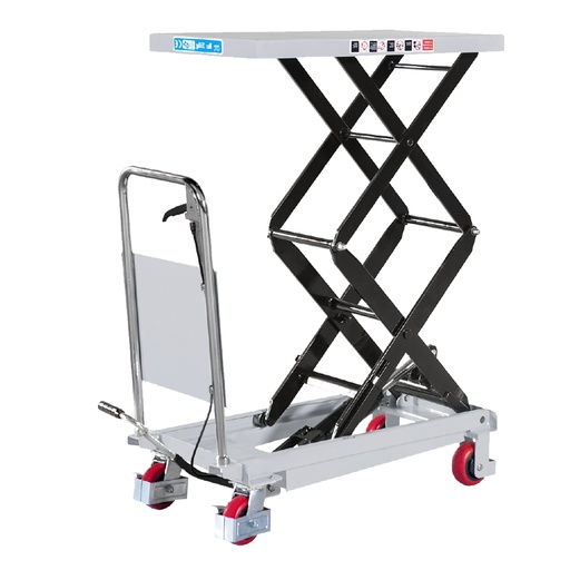 [050764] Mesa elevadora rodante manual con elevación a pedal y tijera doble - Plataforma 905x500 mm - Carga 350 kgs - Gris claro