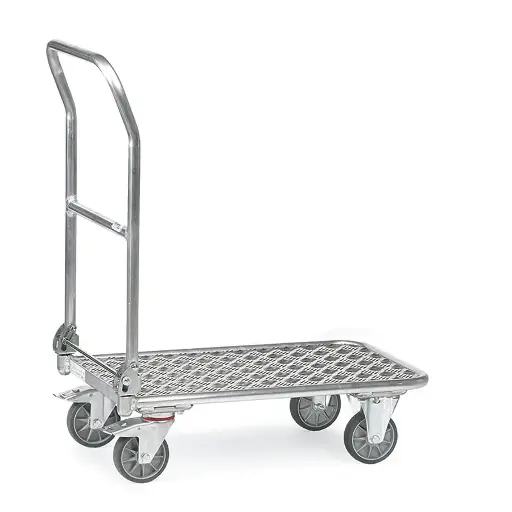 [050818] Carro con tirador plegable, plataforma de aluminio y protección ESD - Dim. plataforma 720 x 450 mm - Aluminio