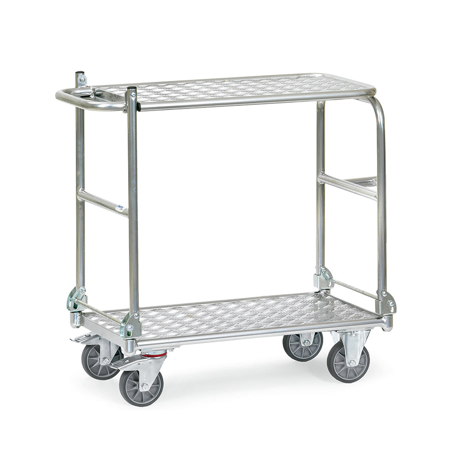 [050824] Carro de aluminio con estante, tirador plegables y protección ESD - Dim. plataforma 720 x 450 mm - Aluminio