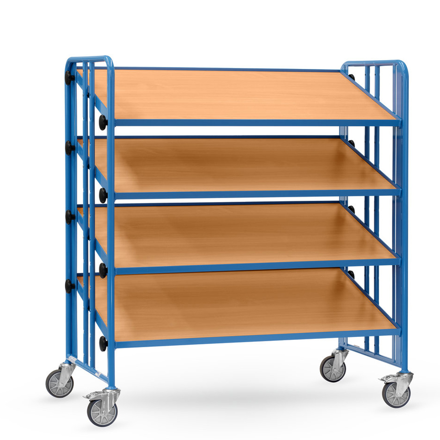 [050826] Carro porta cajas Eurobox con estante de madera (sin cajas) - Dim. plataforma 1280 x 685 mm - Azul ral 5007