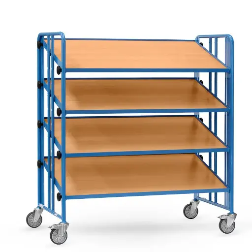 [050826] Carro porta cajas Eurobox con estante de madera (sin cajas) - Dim. plataforma 1280 x 685 mm - Azul ral 5007