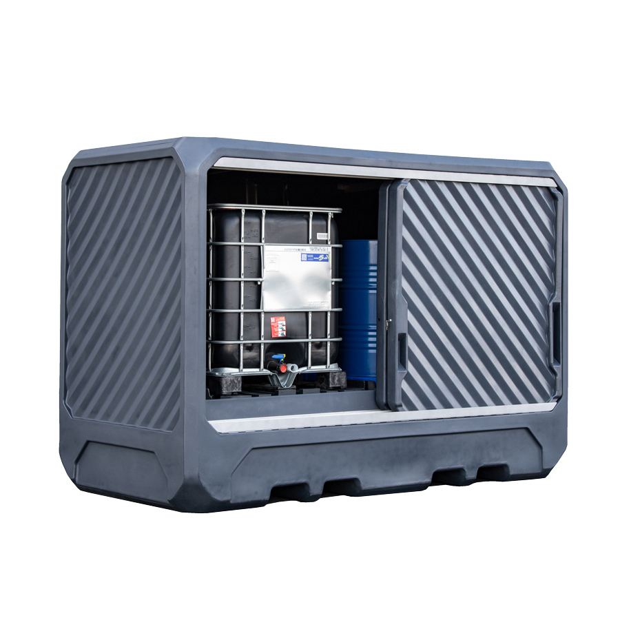 [050289] Armario plástico con puertas correderas para almacenamiento de hasta 2 depósitos de 1000 lts. - Dim.:3200x1600x2200h mm - Gris oscuro