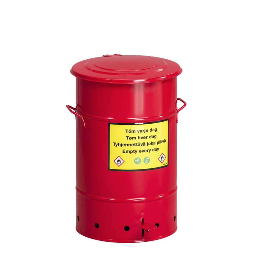 [048080] Basurera de metal de seguridad y 70 lts de capacidad con tapa - Dim.: Ø390x630h mm - Rojo