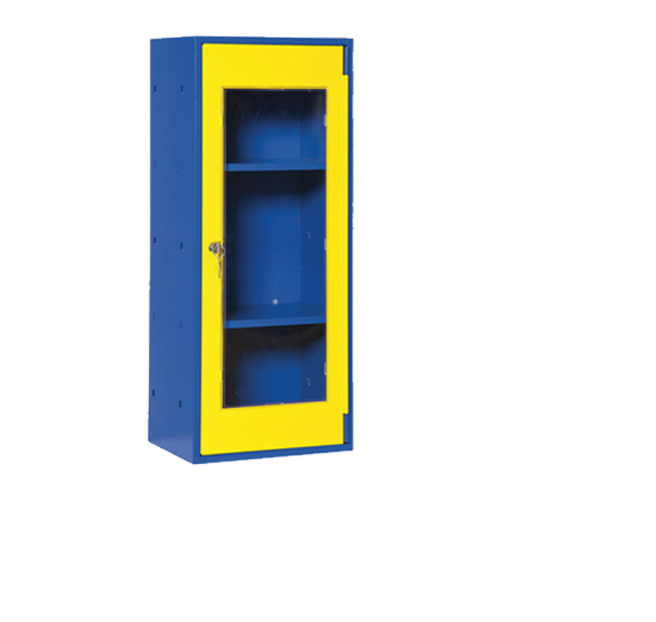 [044710] Armario para epis preparado para colgar a pared - Dim.: 350x225x750h mm - Azul ral 5012 y amarillo ral 1021