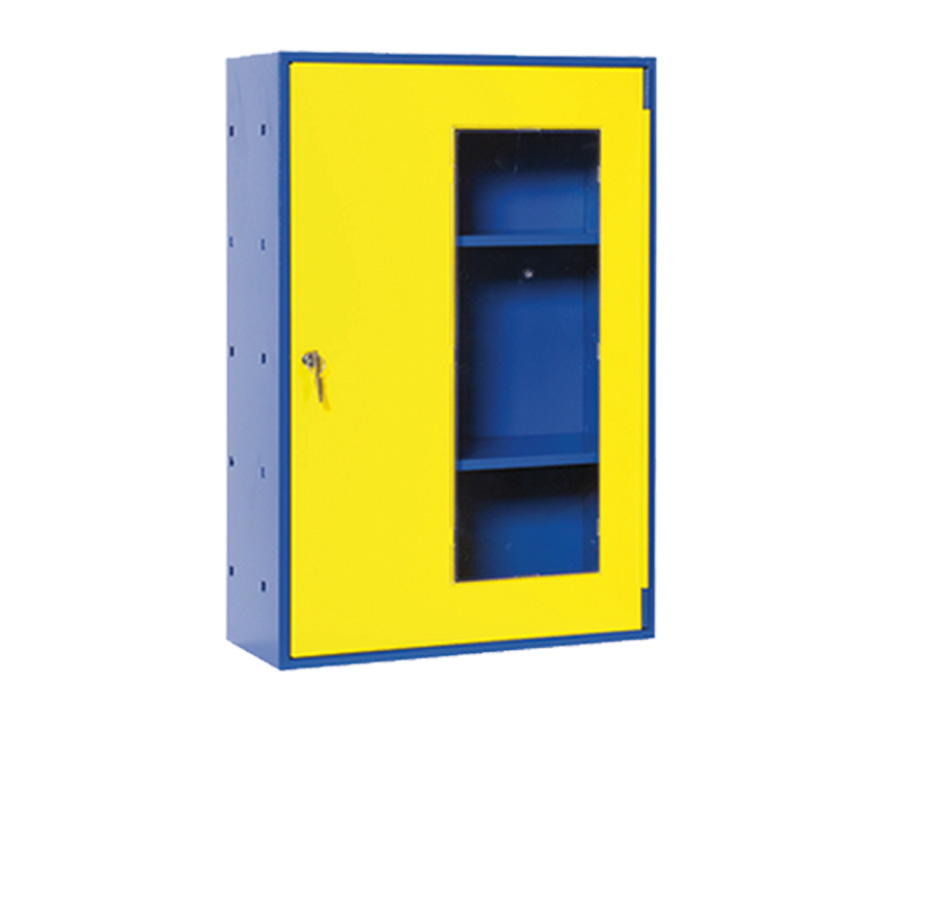 [044711] Armario para epis preparado para colgar a pared - Dim.: 500x225x750h mm - Azul ral 5012 y amarillo ral 1021
