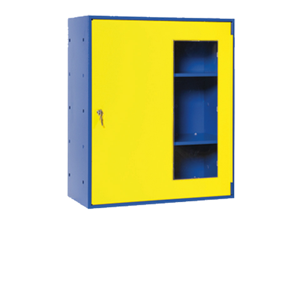 [044712] Armario para epis preparado para colgar a pared - Dim.: 625x300x750h mm - Azul ral 5012 y amarillo ral 1021
