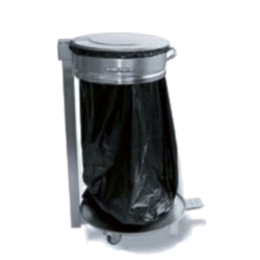 [046377] Soporte para bolsas de basura con tapa a pedal y ruedas - Dim.: ø375x850h mm - acero inoxidable