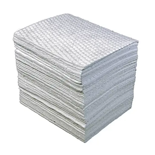 [043297] Pack de 100 hojas absorbentes de espesor doble para aceites e hidrocarburos - Dim.: 400x500 mm - Blanco