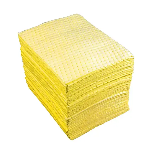 [039025] Pack de 100 hojas absorbentes para líquidos químicos de espesor doble sin pelusa - Dim.: 400x500 mm - Amarillo