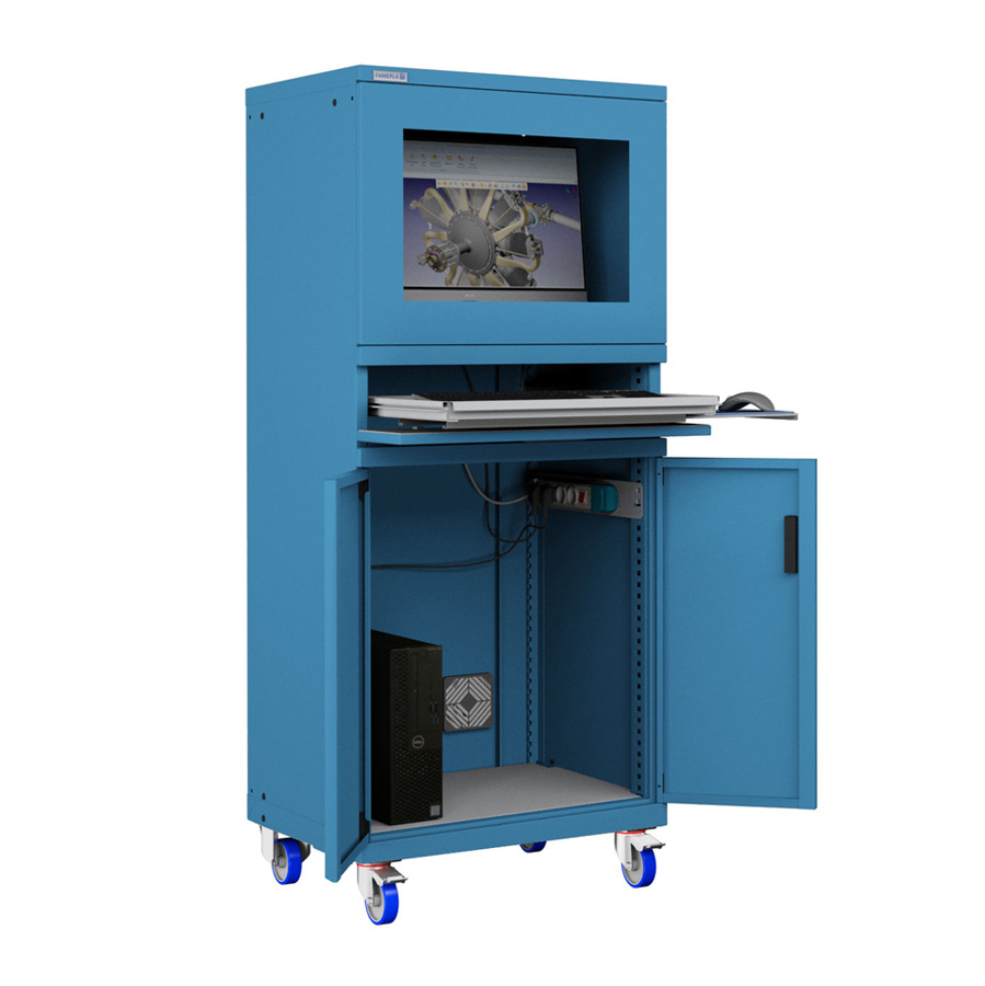 [030172] Armario con ruedas para protección de ordenadores - Dim.: 717x595x1762h mm - Azul ral 5012