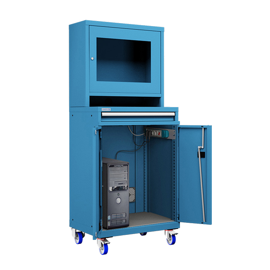 [050851] Armario con ruedas para protección de ordenadores para pantalla plana - Dim.: 717x595x1798h mm - Azul ral 5012