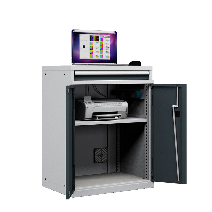 [045348] Armario para ordenador portátil con estante inferior - Dim.: 717x595x1000h mm - Gris ral 7035 y gris ral 7016