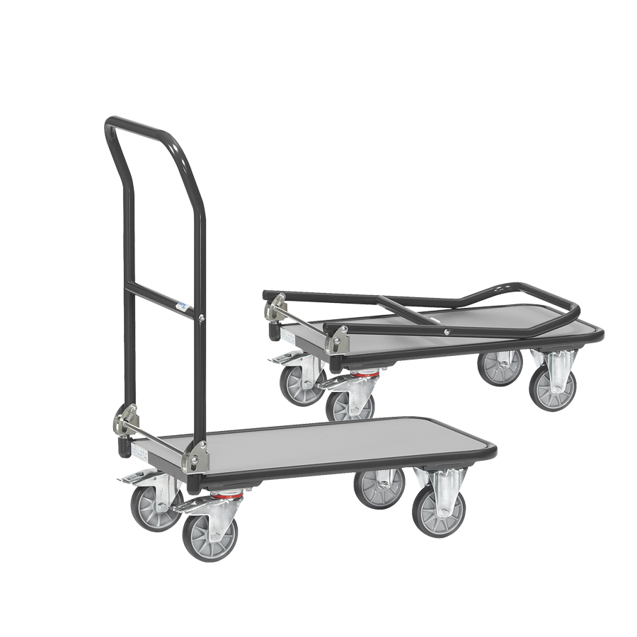 [014951] Carro de transporte con plataforma de estructura tubular plegable - Dim. plataforma 900 x 600 mm - Gris ral 7016