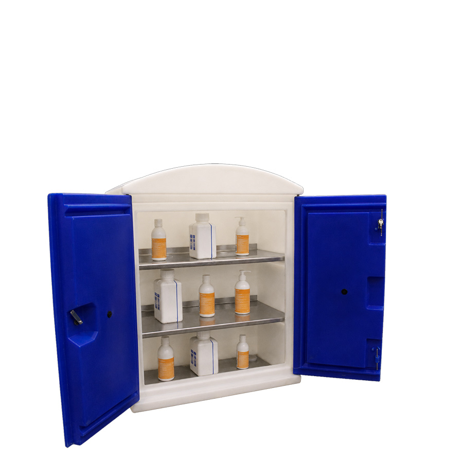 [050833] Armario plástico con puertas batientes y estantes interiores metálicos - Dim.: 975x520x1180h mm - Blanco y azul