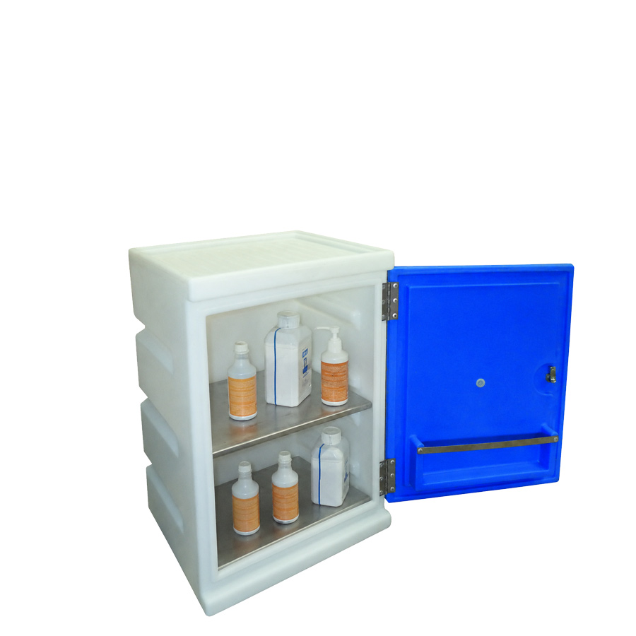 [050834] Armario plástico con puertas batientes y estantes interiores metálicos - Dim.: 600x470x850h mm - Blanco y azul