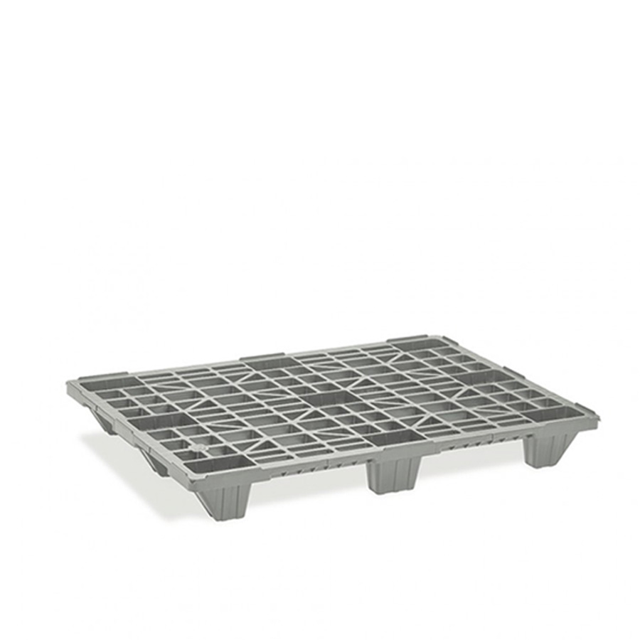 [030663] Palet plástico de carga ligera con 9 pies - Dim.: 1200x800x140h mm - Gris